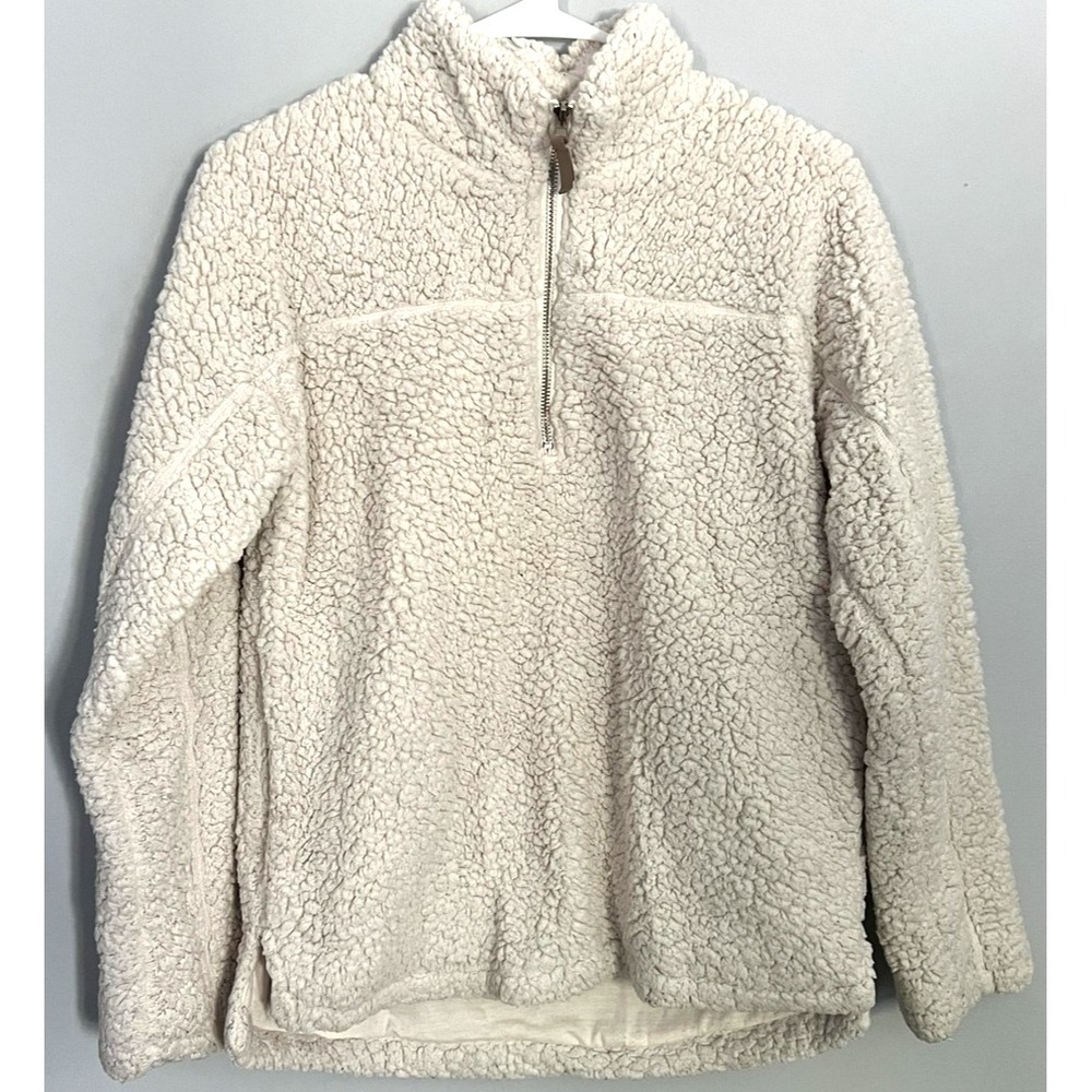 Elodie Sherpa Fleece Sweater Womens Small Cream Quarter Zip Pullover Cozy Warm